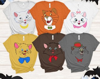 Disney Aristocats Big Face Characters Halloween T-Shirt, Matching Family Disney Shirt, Toulouse & Berlioz Aristocats Tee