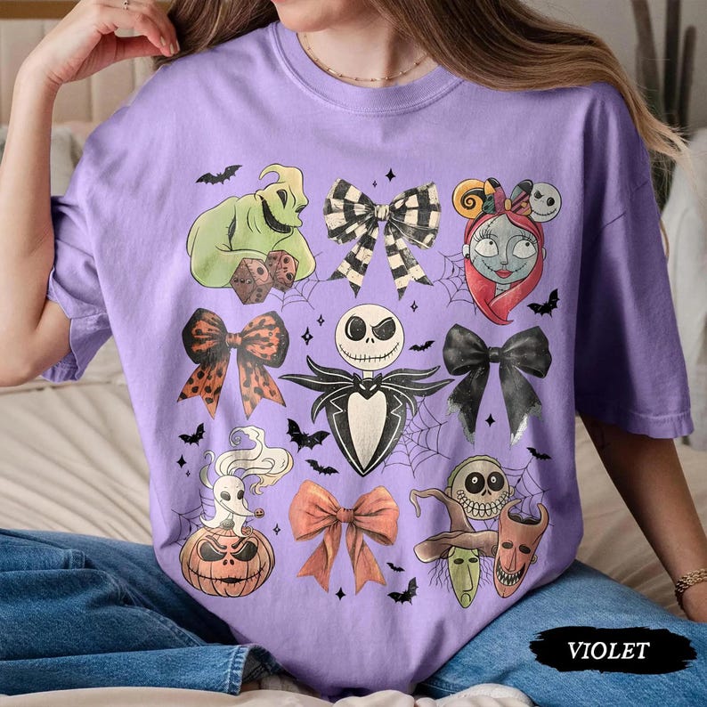 Retro Vintage Coquette Nightmare Before Christmas Tee, Jack Skellington Halloween Shirt, Disney Spooky Season Top zdjęcie 3