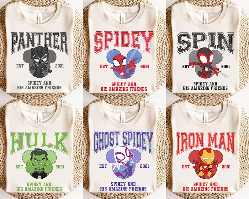 Marvel Spidey & His Amazing Friends Matching Portrait Group T-Shirt, Spider-Man Birthday Tee, Disneyland Family Birthday Shirt image 1