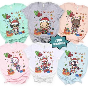 Marvel Avengers All Characters Christmas Lights Tee, Spidey & Friends Holiday Shirt, Disneyland Family Matching Trip Tee image 1