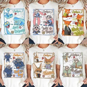 Disney Zootopia 2025 Movie Character Portrait Tee, Judy Hopps & Nick Wilde Birthday Shirt, Disneyland Family Matching Trip Tee image 1