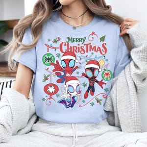 Marvel Spidey & His Amazing Friends Merry Christmas Tee, Spider-Man Holiday Shirt, Disneyland Family Trip Top, Marvel Festive Gift image 1