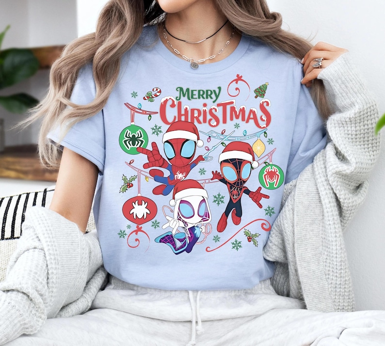 Marvel Spidey & His Amazing Friends Merry Christmas Tee, Spider-Man Holiday Shirt, Disneyland Family Trip Top, Marvel Festive Gift image 1