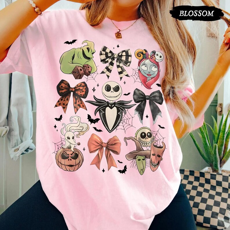 Retro Vintage Coquette Nightmare Before Christmas Tee, Jack Skellington Halloween Shirt, Disney Spooky Season Top zdjęcie 4
