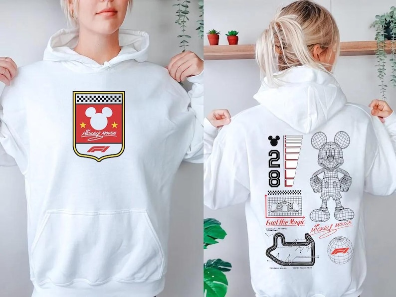 Disney X Formula Mickey Mouse Racing 2-Sided Hoodie, Mickey Formula 1 Sweatshirt, Fuel The Magic Tee, F1 Las Vegas Grand Prix Shirt image 1
