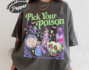 Vintage Retro Pick Your Poison Tee, Disney Villain Halloween Shirt, Kuzco Poison Apple, Princess Poison Shirt, Evil Cartoon Tee