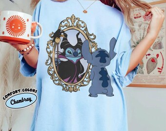 Retro Funny Stitch Halloween Tee, Villain Stitch Shirt, Maleficent Stitch Top, Disney Halloween Shirt, Disneyland Spooky Tee