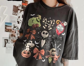 Retro Vintage Coquette Nightmare Before Christmas Tee, Jack Skellington Halloween Shirt, Disney Spooky Season Top
