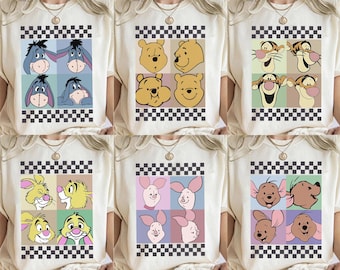 Disney Pooh & Friends Checkered Retro Tee, Winnie The Pooh Vintage Shirt, Disney Vacation 2025, Disneyland Family Matching Outfit