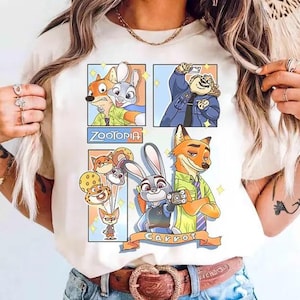 Disney Zootopia 2 Judy Hopps & Nick Wilde Portrait T-Shirt, WDW Zootropolis Birthday Gift, Disneyland Family Matching Trip Tee image 1