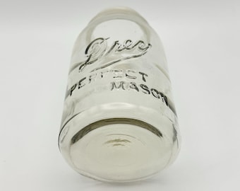 Tarro de conservas antiguo de cristal transparente Drey Perfect Mason de un cuarto de galón, de principios del siglo XX.