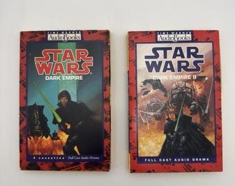 Cajas de casetes de audio vintage de Star Wars: El Imperio Oscuro y El Imperio Oscuro II, 1994.