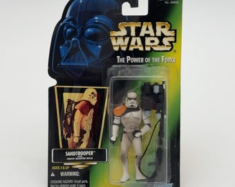 Figura de Star Wars POTF Sandtrooper con rifle bláster pesado NISP 1996 VTG 69808