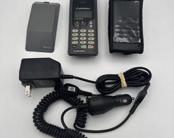 Vintage 90s Motorola Profile 300 Cell Phone,  Extra Battery, Case, 2 Chargers