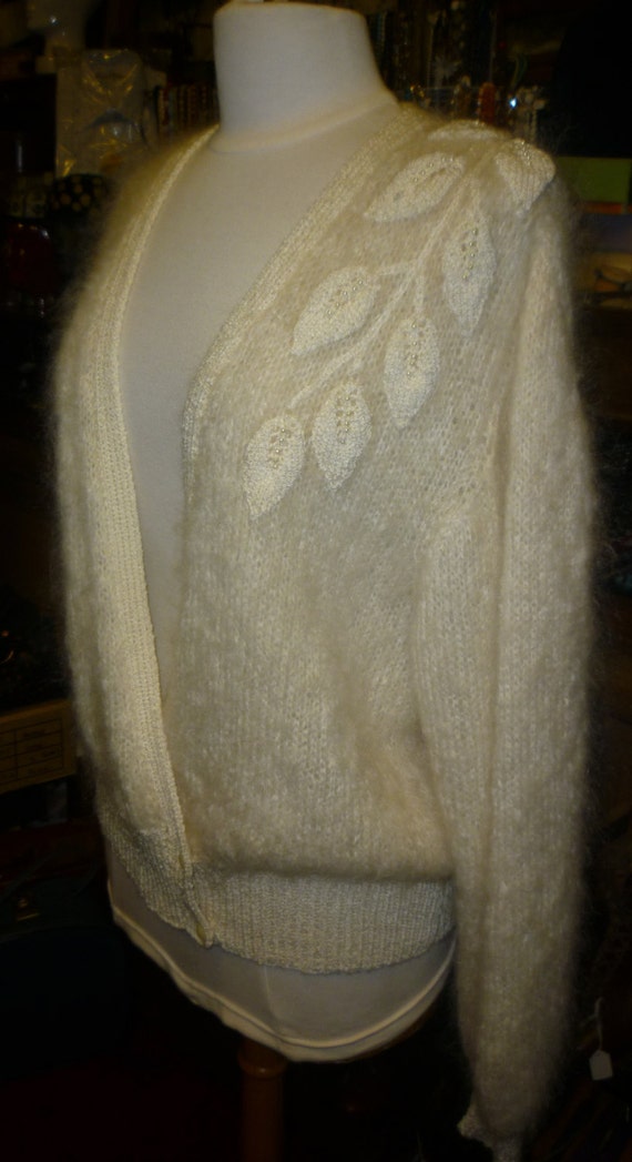 Vintage Hand Knitted Mohair Cardigan in Cream