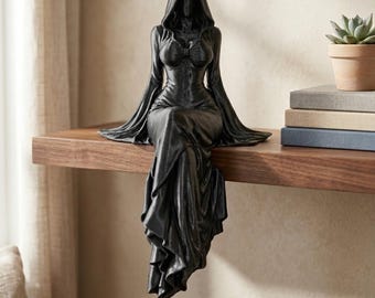 Figura decorativa de la Parca para estantería, decoración gótica para estantería, adorno de estilo Dark Academia, figura de esqueleto lector, detalle espeluznante para biblioteca, regalo para amantes de los libros