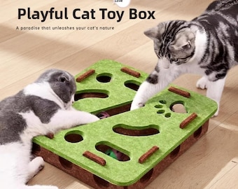 Interactive Cat Puzzle Toy Board with Treats, Cat Enrichment Game for Indoor Cats, Smart Cat Toy for Mental Stimulation