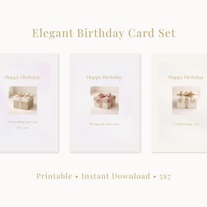 Elegant Birthday Card Set Printable, Minimalist Birthday Card for Her, Neutral Aesthetic Gift Box Card, Instant Download
