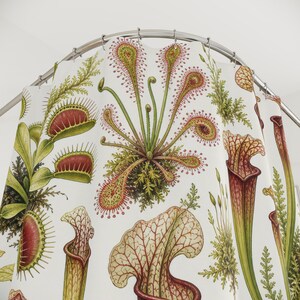 Carnivorous Plant Shower Curtain, Venus Flytrap Pitcher Plant Botanical Pattern, Green Jungle Bathroom Decor, Plant Lover Guest Bath image 2