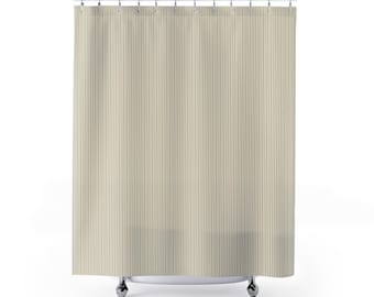 Green Ticking Stripe Shower Curtain, Olive and Cream Farmhouse Bath, Hatched Vintage Striped, French Country Cottage Decor, Earth Tones