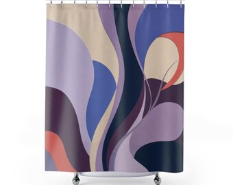 Abstract Shower Curtain, Lavender Purple Paper Cut Wave Pattern, Cream Lilac Modern Bathroom Decor, Sculptural Geometric Guest Bath