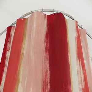 Painterly Red Band Shower Curtain, Red Blush Classic Bathroom Decor, Watercolor Stripe Bath Curtain, Guest Bath Decor, Small Bathroom Decor image 2