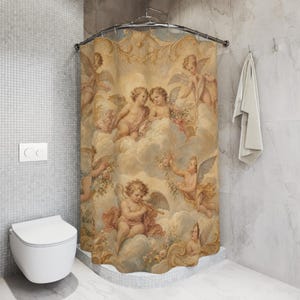 Cherub Shower Curtain, Renaissance Putti Angel Art, Cream Blush Heavenly Cloud Decor, Classical Bathroom Accent, Vintage Soft Bath Art image 5