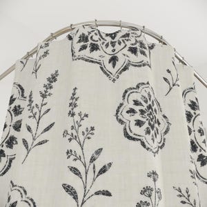 Farmhouse Shower Curtain, Black White Botanical Medallion Pattern, Vintage Country Bathroom Decor, Classic Guest Bath Style image 2