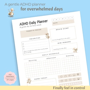 Gentle ADHD Planner, Executive Function Brain Dump Focus Sprint Printable, Low Pressure Organization Tools, Vintage Ducks A4 & US Letter PDF