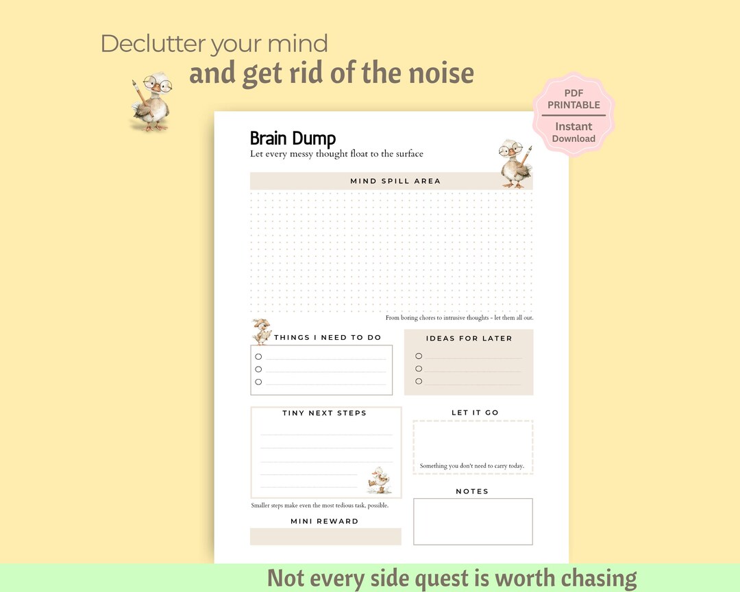 ADHD Brain Dump Printable, Mental Declutter Sheet, Executive Function ...