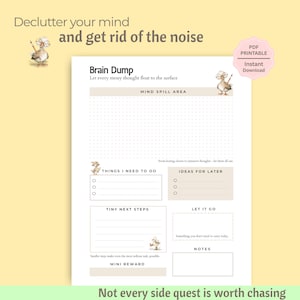 Vidage cérébral du TDAH, organisateur de réflexion imprimable, feuille de désencombrement mental, outil de fonction exécutive, carte mentale calme, organisation neurodivergente PDF