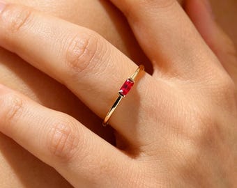 Rectangular Birthstone Ring, 18K Birthstone Ring, Multi-Gemstone Ring, Mother's Day Ring, Birthday Gift for a Loved One, Mother's Day Gift