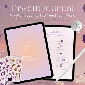 Dream Journal PDF | 3-Month Hyperlinked Diary, Moon Phase Tracker (Digital Download)