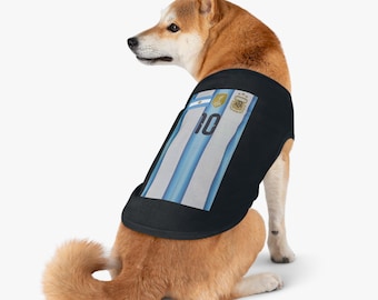Débardeur pour animaux de compagnie imprimé maillot de football argentin | Rayures bleues et blanches n° 10