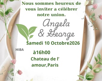 Editable Floral Wedding Invitation Template Arabic French English Versions