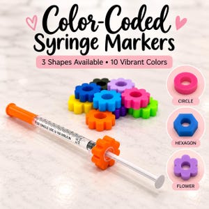Color Coded Syringe Markers, 3 Shapes, 10 Colors, Reusable Insulin Syringe ID Tags, Peptide Syringe Identifiers