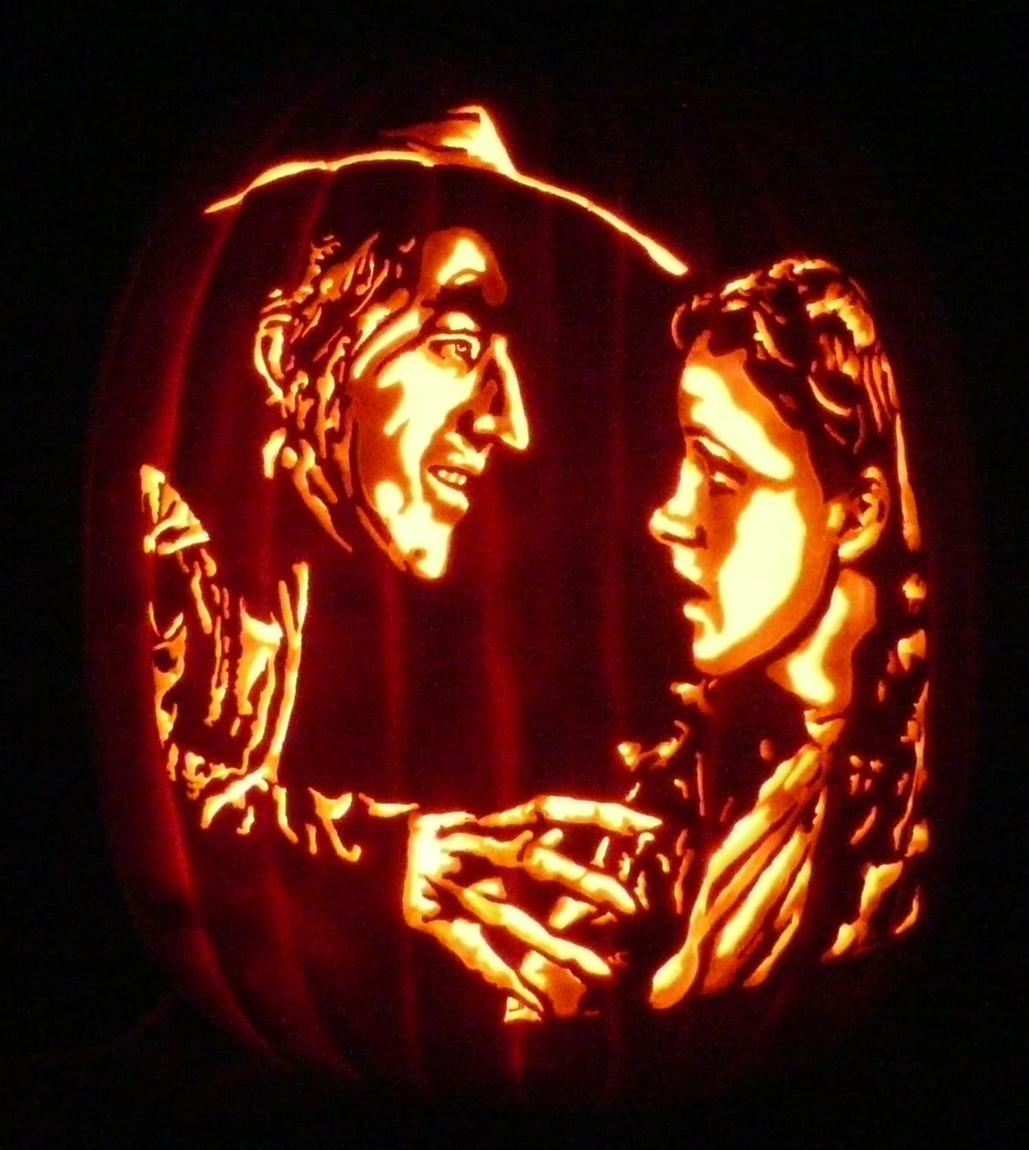 hand-carved-dorothy-and-the-wicked-witch-of-the-west-carved-on-a-foam-pumpkin-etsy