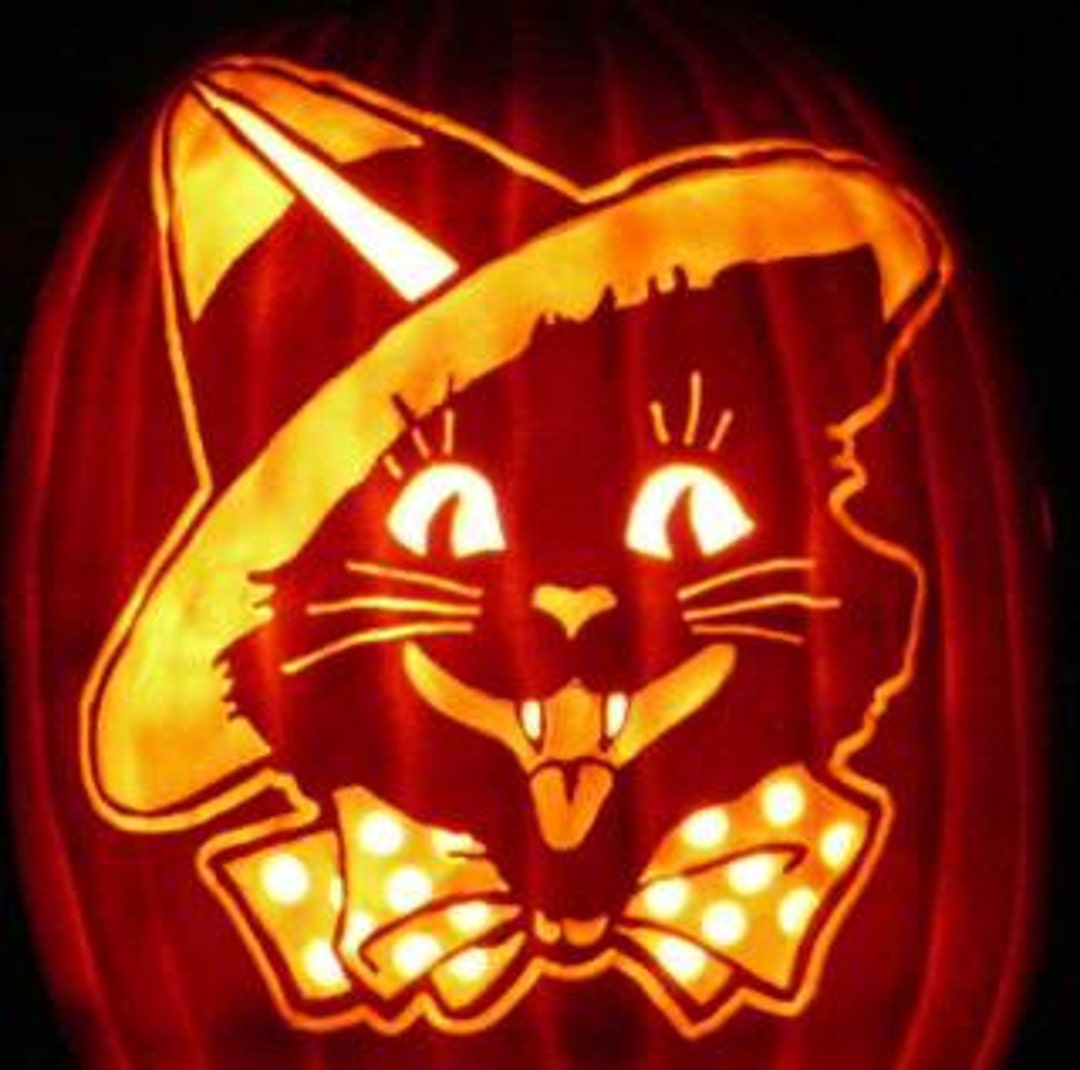 Vintage Halloween Cat Witch Hand-carved on a Foam Pumpkin - Etsy