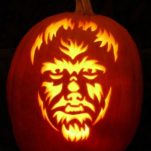 Wolfman hand-carved on a foam pumpkin