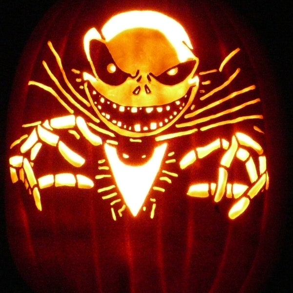 Jack Skellington hand carved on a 13" foam Pumpkin from Nightmare Before Christmas
