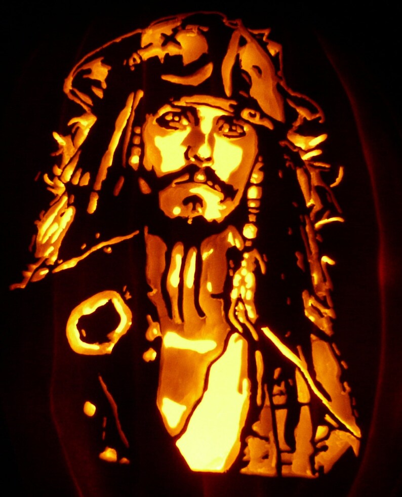 Captain Jack Sparrow Handcarved on a Foam Pumpkin for Halloween