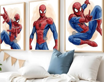 Zestaw 3 plakatów z motywem Spidermana, wydruki ścienne z motywem Spidermana, dekoracja pokoju dla chłopców, prezent urodzinowy z motywem Spidermana, wydruki z superbohaterami, pobieranie cyfrowe