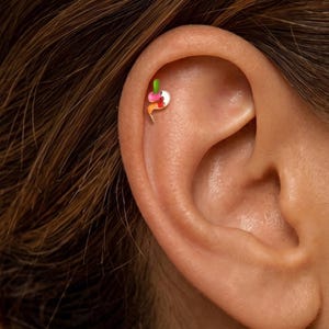 925 Sterling Silver Colorful Enamel Snake Screw Back Stud,Tiny Rainbow Serpent Cartilage Piercing,Fun Helix Ear Jewelry Gift for Her