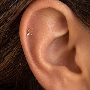 S925 Silver 18K Guldpläterad CZ Örhänge・Skärmögel Piercingörhängen med platta baksida・Eleganta himmelska öronsmycken・Julsdagspresent till henne