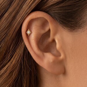 S925 Silver 18K Gold Plated CZ Stud・Radiant Star Flat Back Piercing Earrings・Dainty Celestial Ear Jewelry・Birthday Gift for Her