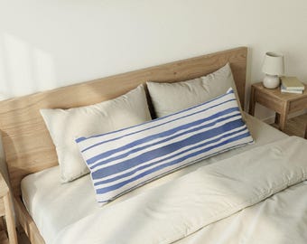 Blue Watercolor Stripes Body Pillow | Nautical Coastal Lumbar
