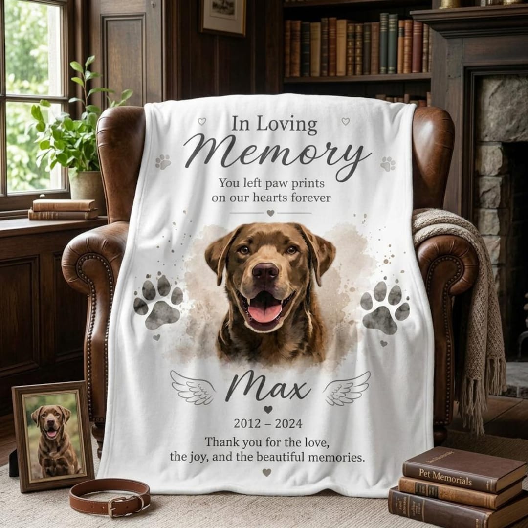 Custom Dog Memorial Blanket With Photo, Personalized Pet Loss Gift ...
