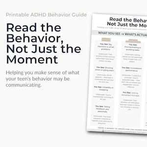 ADHD Behavior Guide for Parents, Understanding Child Behavior Printable, Executive Functioning Cheat Sheet, Teen Support PDF