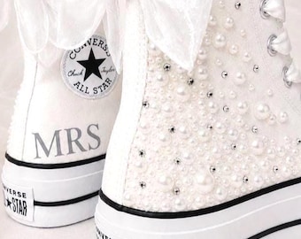 Bridal Sneakers with Wedding Name/Date | Personalised Pearl Converse