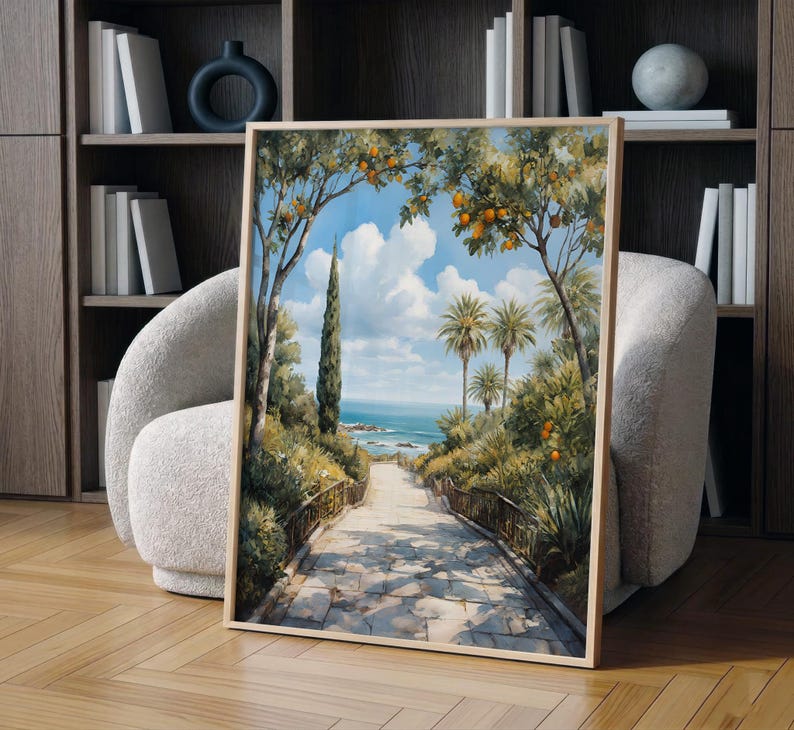 Coastal Mediterranean Pathway Printable Wall Art - Watercolor Landscape ...